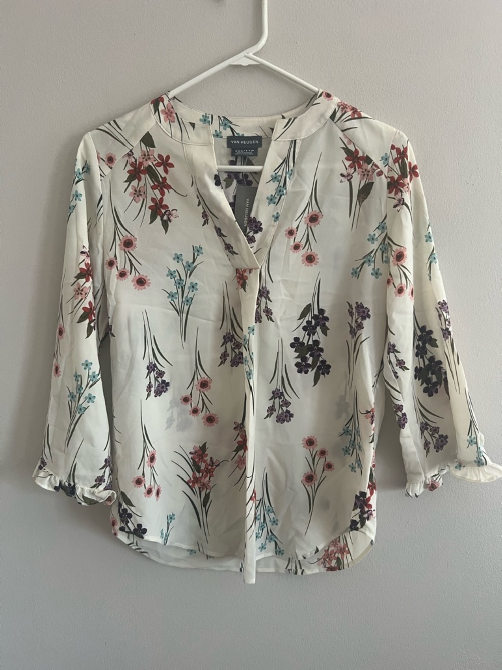 Van Heusen Cream Blouse with Multi-Colored Floral Print